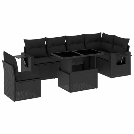 vidaXL Set Divani da Giardino con Cuscini 7pz Nero Polyrattan