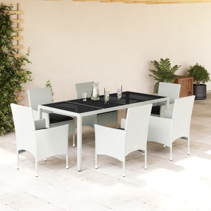 vidaXL Set da Pranzo da Giardino 7 pz con Cuscini Polyrattan e Vetro vidaXL Set da Pranzo da Giardino 7 pz con Cuscini Polyrattan e Vetro