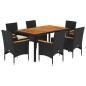 vidaXL Set Pranzo da Giardino 7 pz Nero con Cuscini Polyrattan Acacia vidaXL Set Pranzo da Giardino 7 pz Nero con Cuscini Polyrattan Acacia