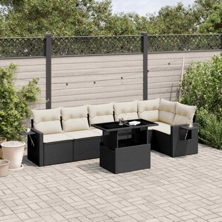 vidaXL Set Divani da Giardino con Cuscini 7pz Nero Polyrattan