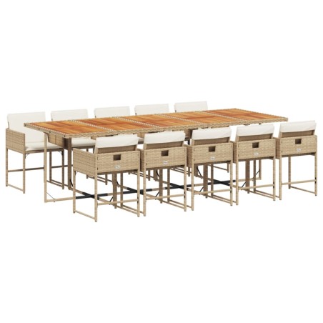 vidaXL Set da Pranzo da Giardino 11 pz con Cuscini Beige in Polyrattan