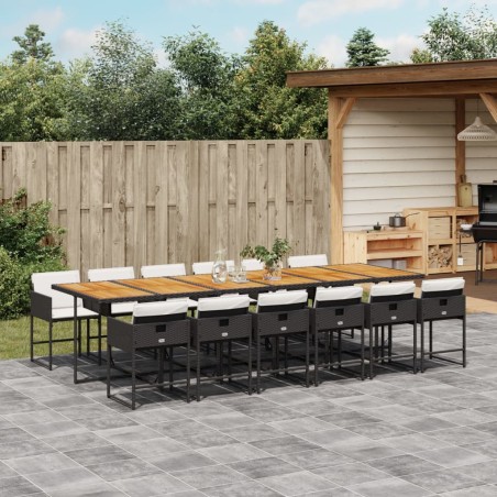 vidaXL Set da Pranzo da Giardino 13pz con Cuscini Nero in Polyrattan