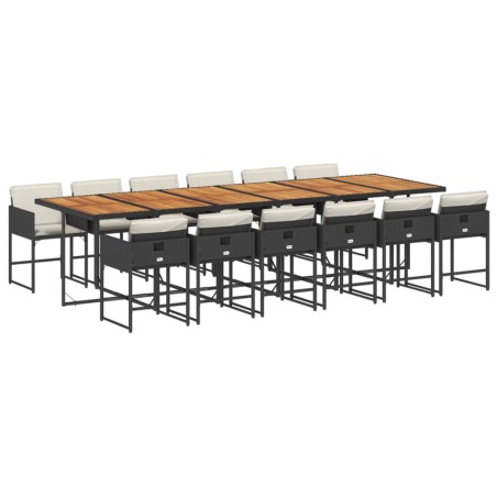 vidaXL Set da Pranzo da Giardino 13pz con Cuscini Nero in Polyrattan