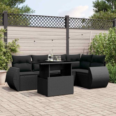 vidaXL Set Divano da Giardino 6 pz con Cuscini Nero in Polyrattan