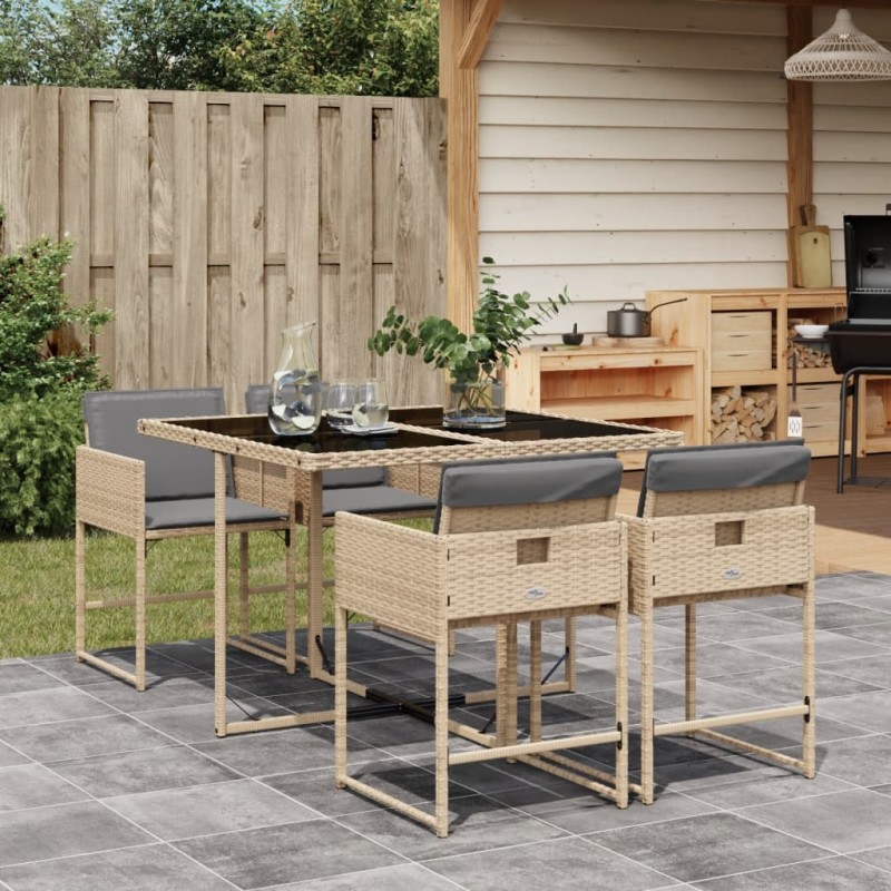 vidaXL Set Pranzo da Giardino 5 pz con Cuscini Beige Misto Polyrattan vidaXL Set Pranzo da Giardino 5 pz con Cuscini Beige Misto Polyrattan