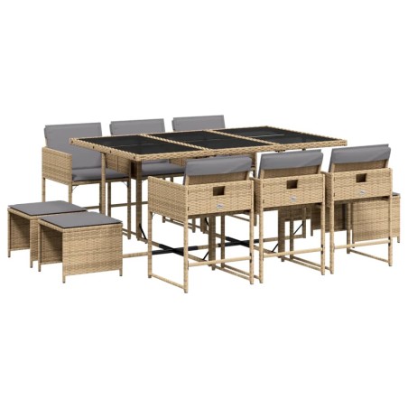 vidaXL Set Pranzo da Giardino 11 pz con Cuscini Beige Misto Polyrattan