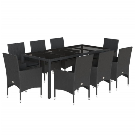 vidaXL Set da Pranzo da Giardino 9 pz con Cuscini Polyrattan e Vetro
