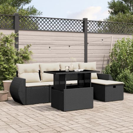 vidaXL Set Divano da Giardino 6 pz con Cuscini Nero in Polyrattan