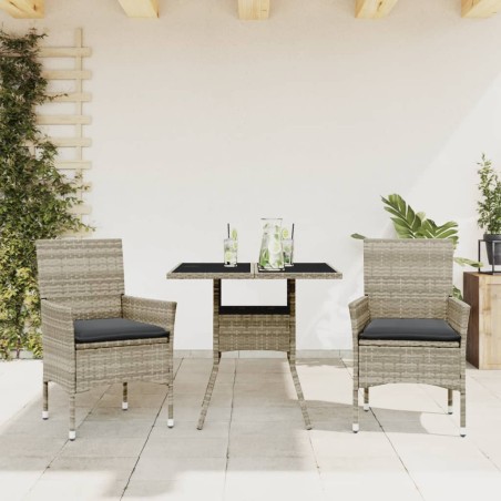 vidaXL Set Pranzo da Giardino 3pz con Cuscini Polyrattan e Vetro