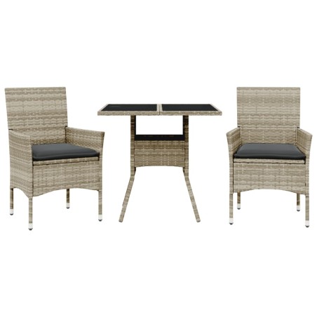 vidaXL Set Pranzo da Giardino 3pz con Cuscini Polyrattan e Vetro