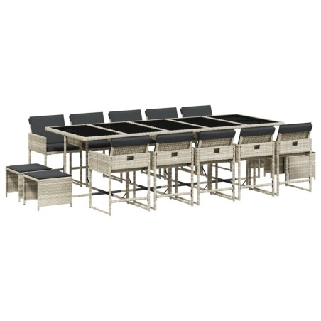 vidaXL Set da Pranzo da Giardino 15 pz con Cuscini Grigio Polyrattan