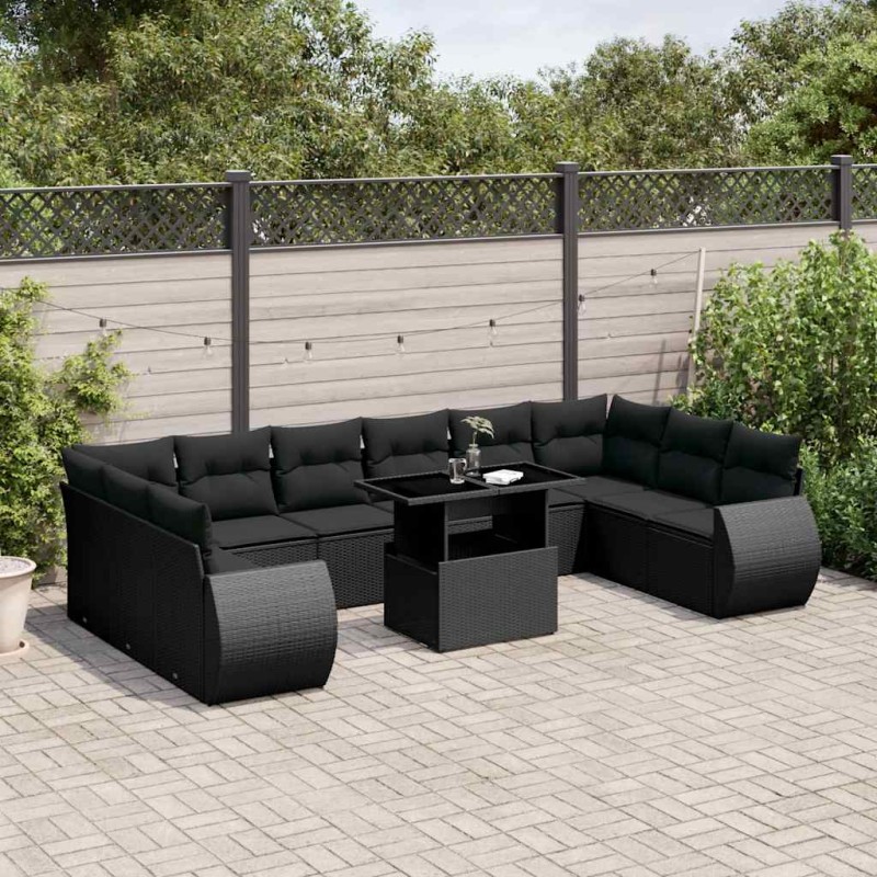 vidaXL Set Divani da Giardino 11 pz con Cuscini in Polyrattan Nero vidaXL Set Divani da Giardino 11 pz con Cuscini in Polyrattan Nero