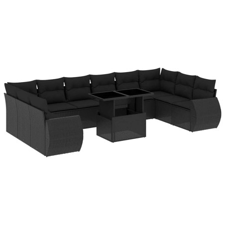 vidaXL Set Divani da Giardino 11 pz con Cuscini in Polyrattan Nero
