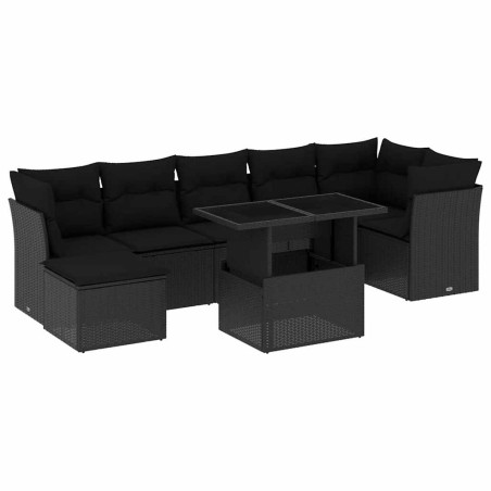 vidaXL Set Divani da Giardino con Cuscini 8 pz Nero in Polyrattan