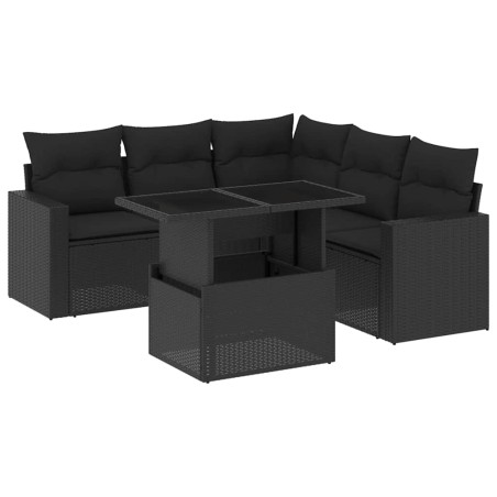 vidaXL Set Divano da Giardino 6 pz con Cuscini Nero in Polyrattan