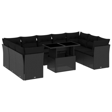vidaXL Set Divani da Giardino 10pz con Cuscini in Polyrattan Nero