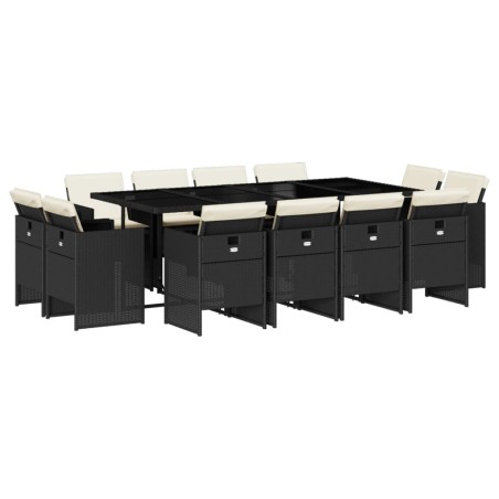 vidaXL Set da Pranzo da Giardino 13pz con Cuscini Nero in Polyrattan