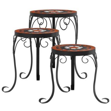 vidaXL Supporti per Piante 3 pz Terracotta e Bianco in Ceramica