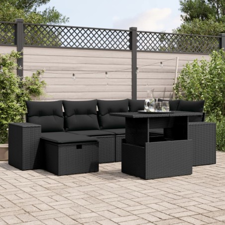 vidaXL Set Divani da Giardino con Cuscini 7pz Nero Polyrattan