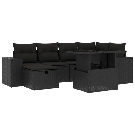 vidaXL Set Divani da Giardino con Cuscini 7pz Nero Polyrattan
