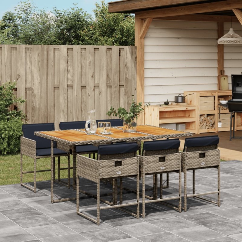 vidaXL Set da Pranzo da Giardino 7 pz con Cuscini in Polyrattan Grigio vidaXL Set da Pranzo da Giardino 7 pz con Cuscini in Polyrattan Grigio