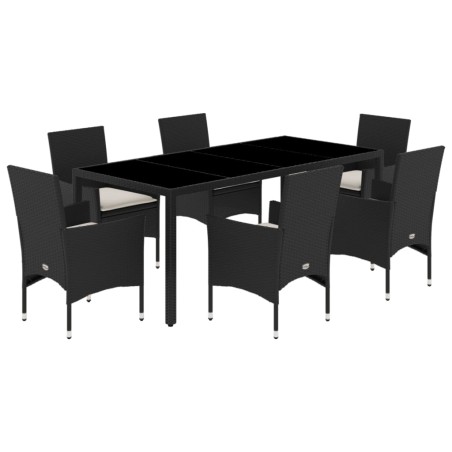 vidaXL Set Pranzo da Giardino 7 pz Nero con Cuscini Polyrattan Acacia