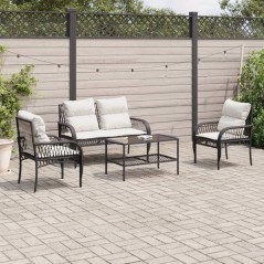 vidaXL Set Divani da Giardino 4 pz con Cuscini Nero in Polyrattan