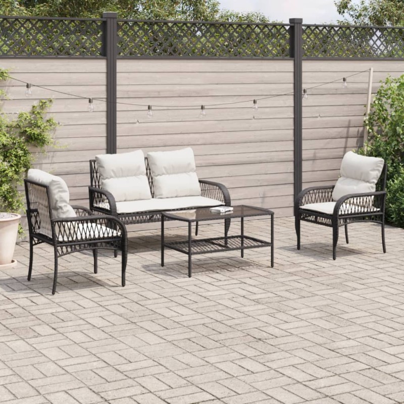vidaXL Set Divani da Giardino 4 pz con Cuscini Nero in Polyrattan vidaXL Set Divani da Giardino 4 pz con Cuscini Nero in Polyrattan