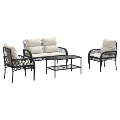 vidaXL Set Divani da Giardino 4 pz con Cuscini Nero in Polyrattan