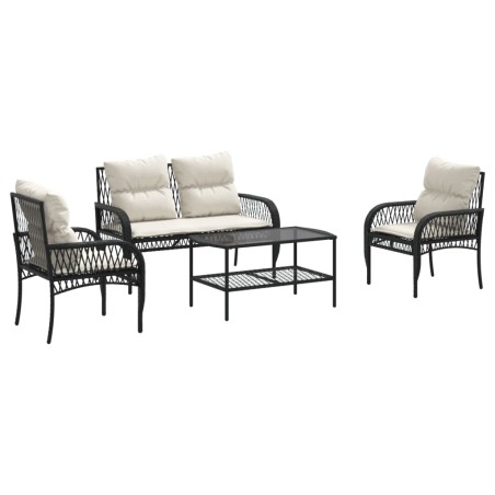 vidaXL Set Divani da Giardino 4 pz con Cuscini Nero in Polyrattan
