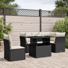 vidaXL Set Divano da Giardino 6 pz con Cuscini Nero in Polyrattan