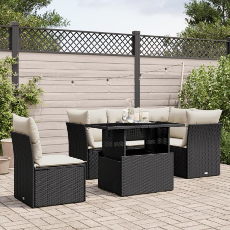 vidaXL Set Divano da Giardino 6 pz con Cuscini Nero in Polyrattan