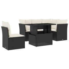 vidaXL Set Divano da Giardino 6 pz con Cuscini Nero in Polyrattan