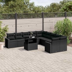 vidaXL Set Divani da Giardino 11 pz con Cuscini in Polyrattan Nero