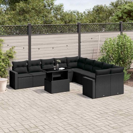 vidaXL Set Divani da Giardino 11 pz con Cuscini in Polyrattan Nero