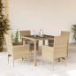 vidaXL Set da Pranzo da Giardino 5 pz con Cuscini Polyrattan e Vetro vidaXL Set da Pranzo da Giardino 5 pz con Cuscini Polyrattan e Vetro