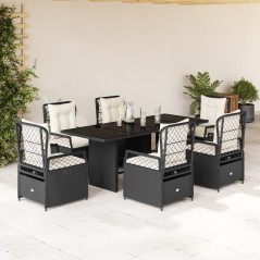 vidaXL Set da Pranzo da Giardino 7 pz Nero con Cuscini in Polyrattan
