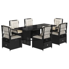 vidaXL Set da Pranzo da Giardino 7 pz Nero con Cuscini in Polyrattan