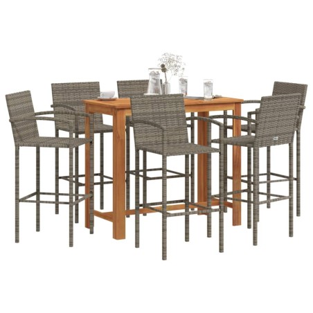 vidaXL Set Bar da Giardino 7 pz Grigio in Legno Acacia e Polyrattan