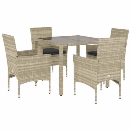 vidaXL Set Pranzo da Giardino 5pz con Cuscini Polyrattan e Vetro