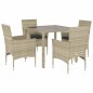 vidaXL Set Pranzo da Giardino 5pz con Cuscini Polyrattan e Vetro
