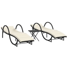 vidaXL Lettini Prendisole 2 pz con Tavolino Nero in Polyrattan