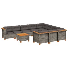 vidaXL Set Divani da Giardino 11 pz con Cuscini in Polyrattan Grigio