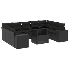 vidaXL Set Divani da Giardino 10pz con Cuscini in Polyrattan Nero