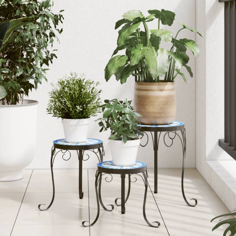 vidaXL Supporti per Piante 3 pz Blu e Bianco in Ceramica vidaXL Supporti per Piante 3 pz Blu e Bianco in Ceramica