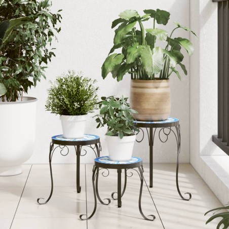 vidaXL Supporti per Piante 3 pz Blu e Bianco in Ceramica