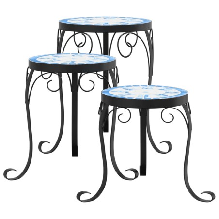 vidaXL Supporti per Piante 3 pz Blu e Bianco in Ceramica