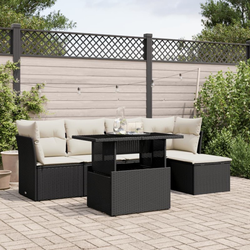 vidaXL Set Divano da Giardino 6 pz con Cuscini Nero in Polyrattan vidaXL Set Divano da Giardino 6 pz con Cuscini Nero in Polyrattan