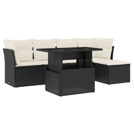 vidaXL Set Divano da Giardino 6 pz con Cuscini Nero in Polyrattan