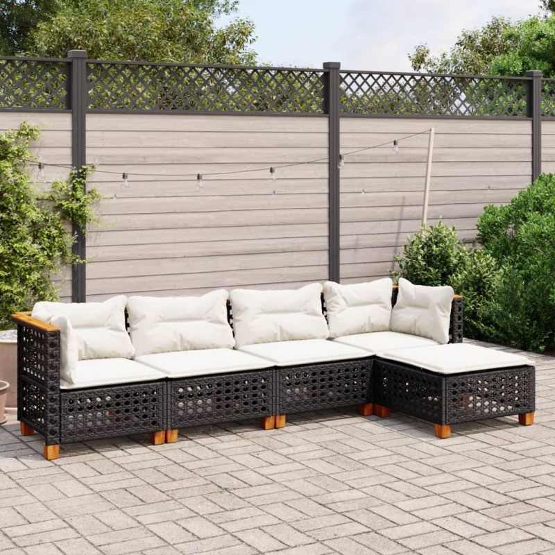 vidaXL Set Divani da Giardino 5 pz con Cuscini in Polyrattan Nero vidaXL Set Divani da Giardino 5 pz con Cuscini in Polyrattan Nero